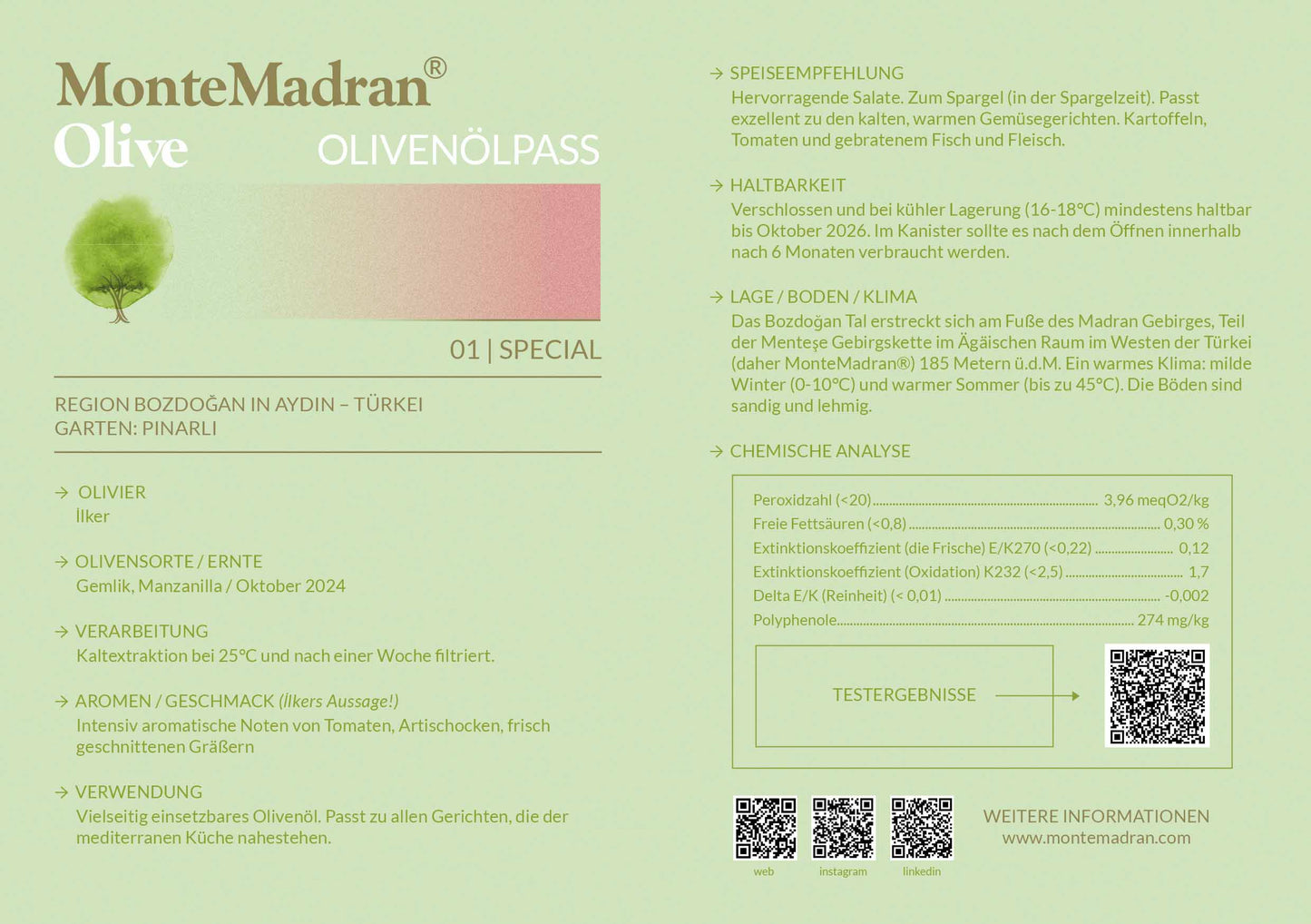 2024 neue Ernte! SPECIAL FRÜHE ERNTE leicht scharf und ausgewogen SÄUREGEHALT 0,17 POLYPHENOLE 274 - 500ml