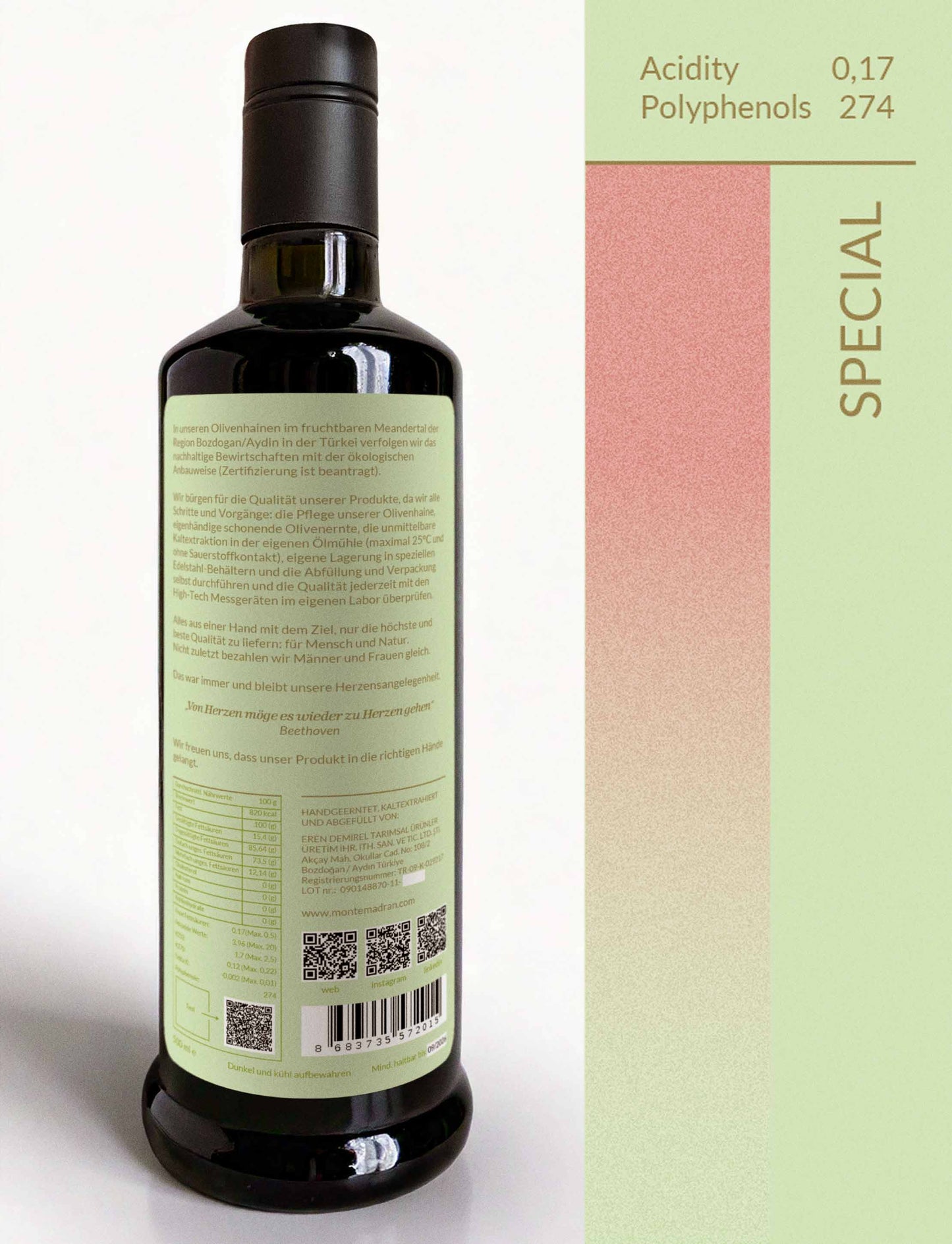 2024 neue Ernte! SPECIAL FRÜHE ERNTE leicht scharf und ausgewogen SÄUREGEHALT 0,17 POLYPHENOLE 274 - 500ml