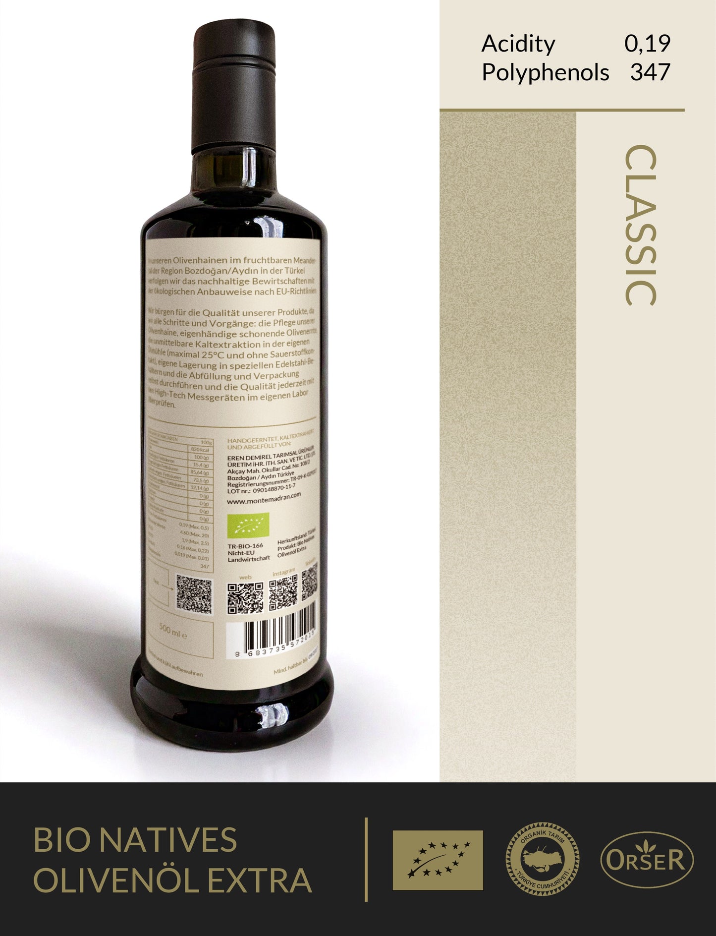 BIO 2025 neue Ernte! CLASSIC FRÜHE ERNTE scharf und bitter SÄUREGEHALT 0,19 POLYPHENOLE 347 - 500ml